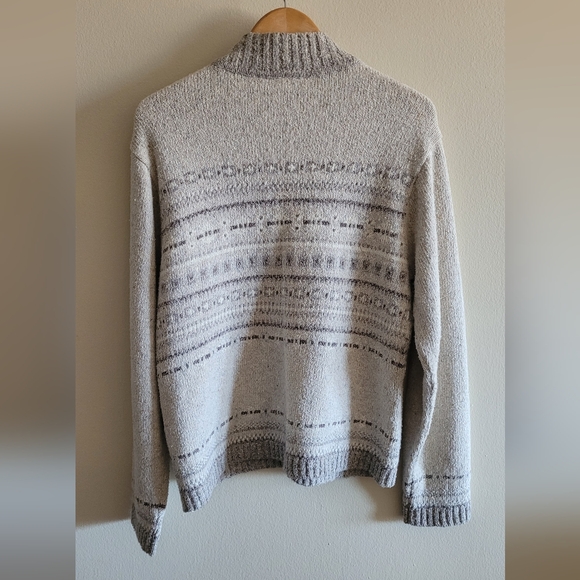 Liz Claiborne soft textured full zip cardigan sweater Women's large cream, grey - Picture 6 of 8